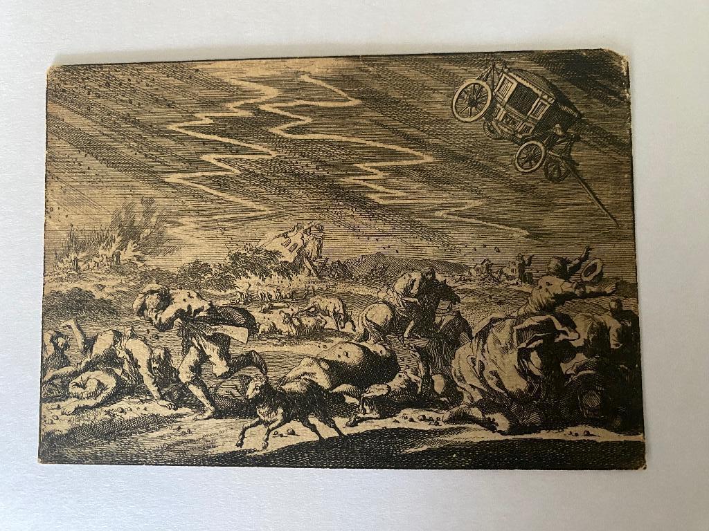 Zwaar onweer te Donsenhausen in Thuringen 1674 J Luyken ets, Ophalen of Verzenden