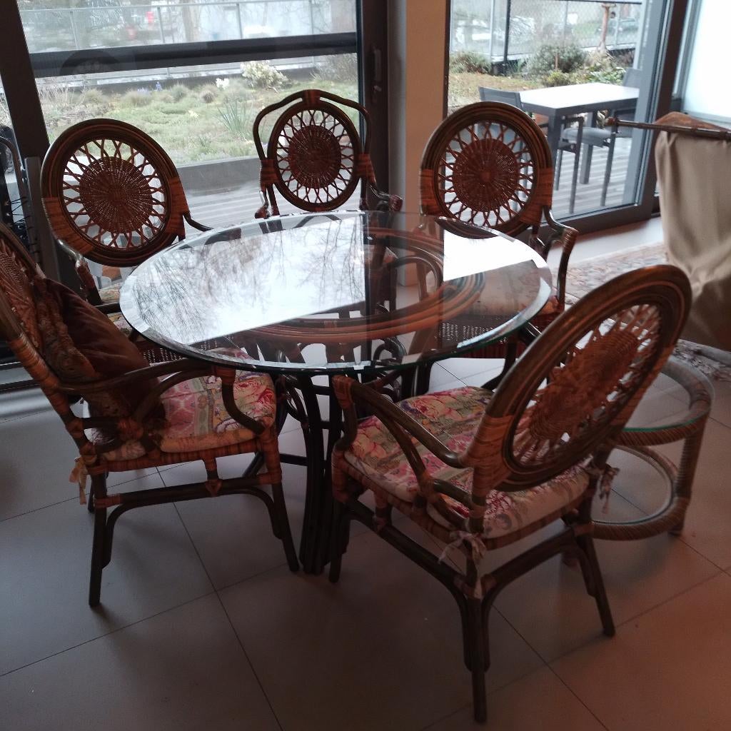 Beau salon en rotin (table et chaises), Jardin & Terrasse, Enlèvement, Comme neuf, Rotin