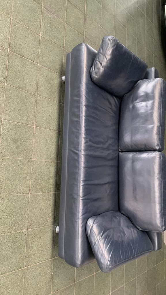 Lederen zetel blauw, Huis en Inrichting, Zetels | Zetels, Ophalen, 150 tot 200 cm, Tweepersoons, Zo goed als nieuw