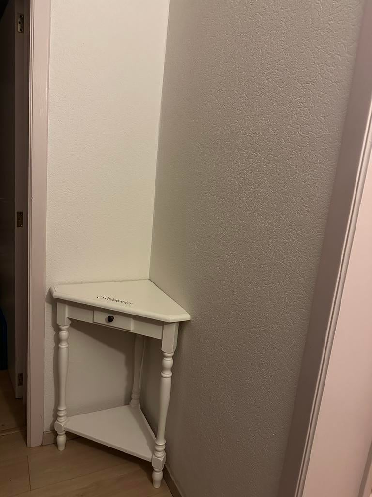 Hoektafeltje hoek tafel hout wit met lade, Ophalen