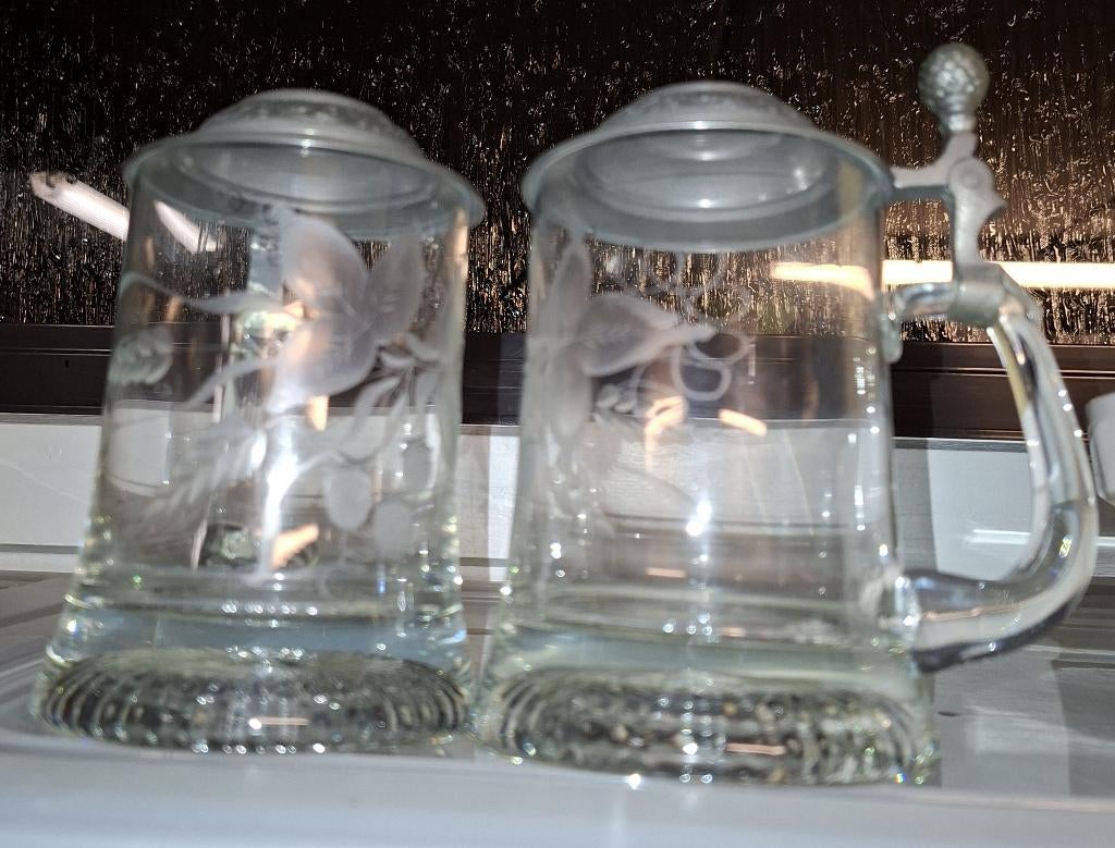 bierpullen met tinnen deksel, Antiek en Kunst, Curiosa en Brocante, Ophalen of Verzenden