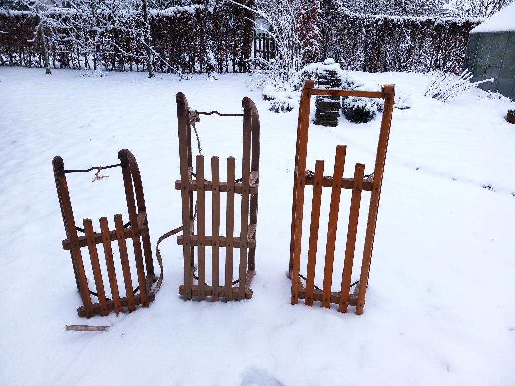 3 houten sleeën, Ophalen, Gebruikt, Hout