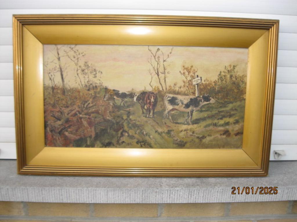 Peinture o/p Paysage avec vaches et fermier, Enlèvement