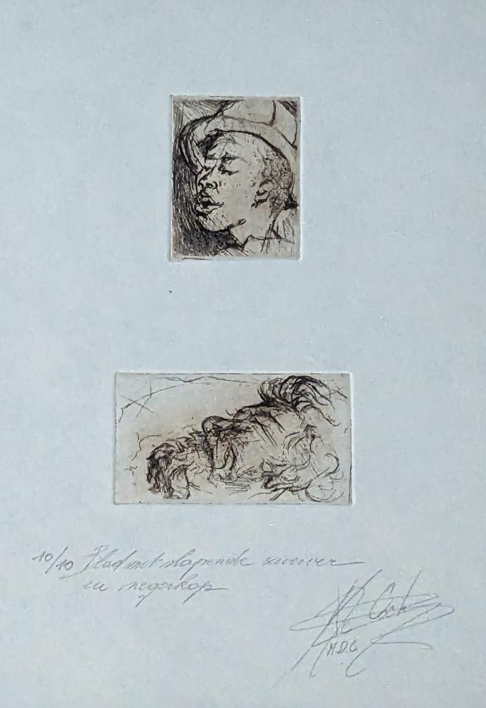 Monique ? De Cock - cadre avec 2 petites gravures - petite é, Antiquités & Art, Enlèvement ou Envoi