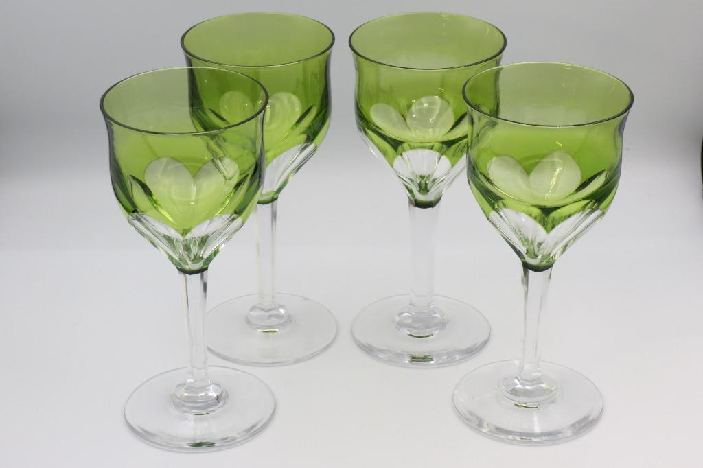 Val Saint Lambert - 4 groene kristallen glazen, Antiek en Kunst, Antiek | Glaswerk en Kristal, Ophalen of Verzenden