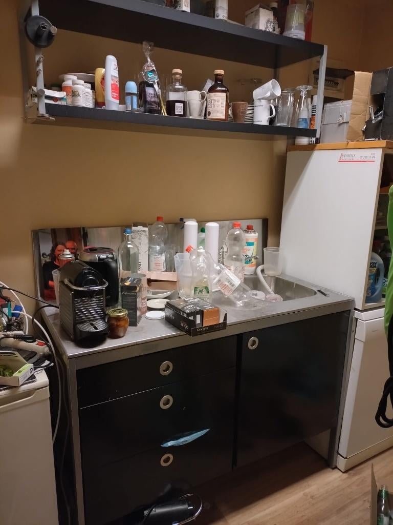 Compacte kitchenette, Huis en Inrichting, Ophalen, Gebruikt, Staal of Inox, Zwart