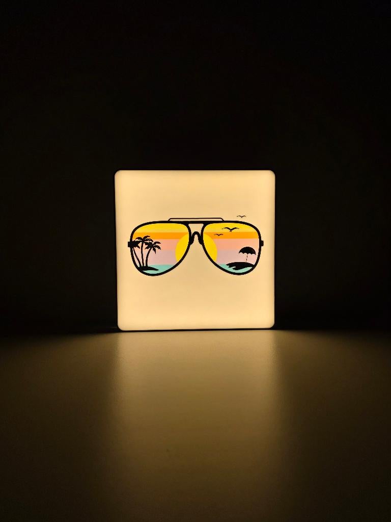 Retro Zonnebril Lamp – Palm Trees Sunset – Boho Beach Decor, Particulier