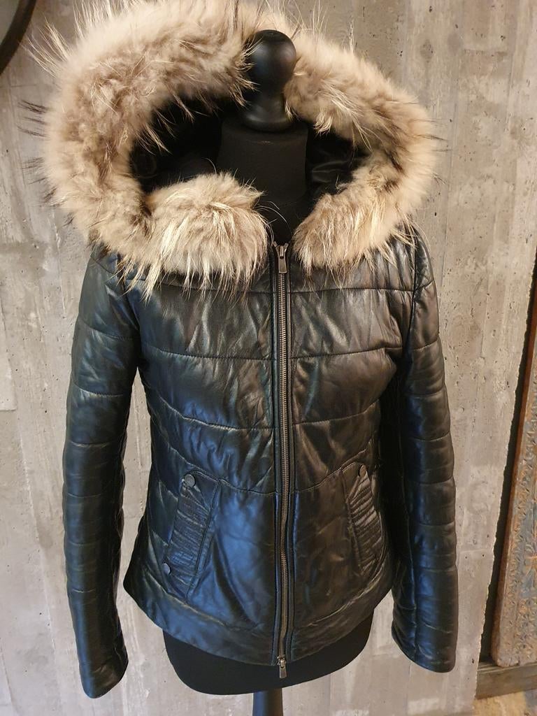 Ventcouvert lederen jas met bontkap mt M, Ophalen of Verzenden