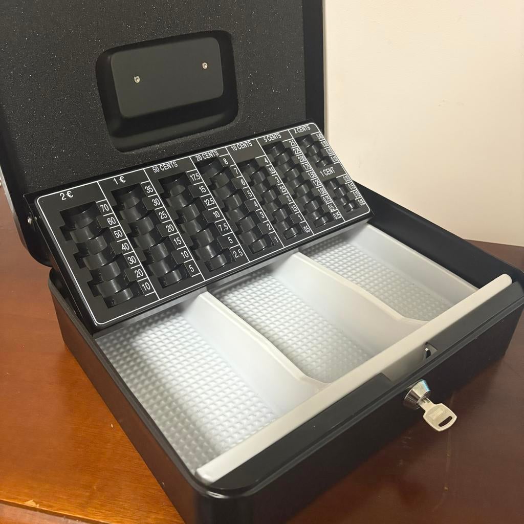 Caisse en métal avec serrure et boîte à monnaie, Enlèvement ou Envoi, Comme neuf