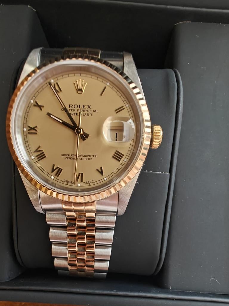 Rolex oyster perpetual datejust champagne 16233 1991 18kgoud, Ophalen, Goud, Goud, Rolex