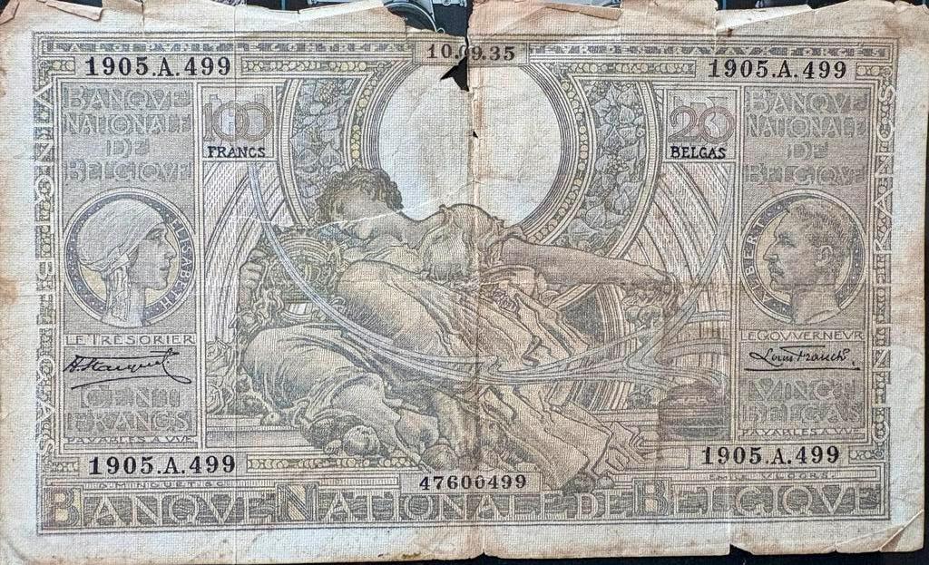 100 Francs Oude belgische frank van 1905, Postzegels en Munten, Ophalen of Verzenden, Bankbiljetten