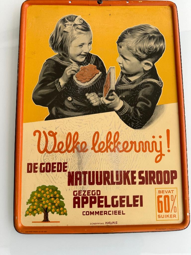 Reklame bord Natuurlijke siroop 1939, Verzamelen, Ophalen of Verzenden, Gebruikt, Reclamebord