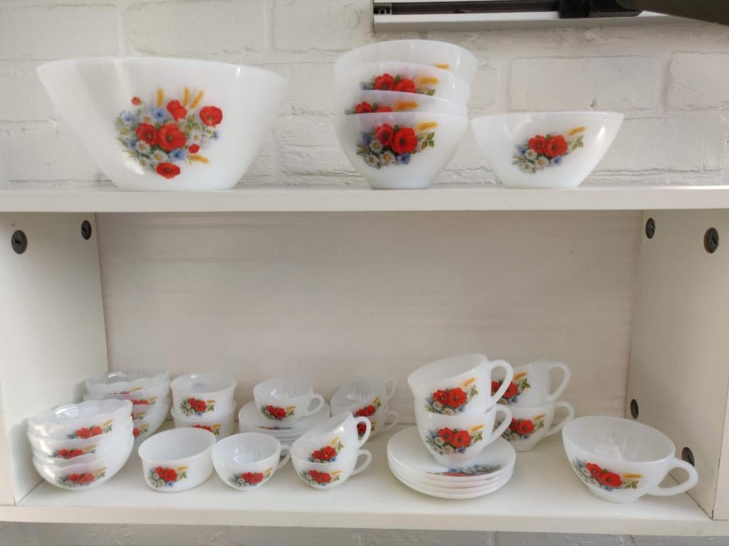 Ensemble de coquelicots Arcopal, Maison & Meubles, Cuisine | Vaisselle, Utilisé, Enlèvement