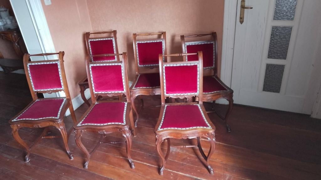 6 chaises de salle à manger, art nouveau, Enlèvement ou Envoi, Art nouveau, Bois, Cinq, Six Chaises ou plus