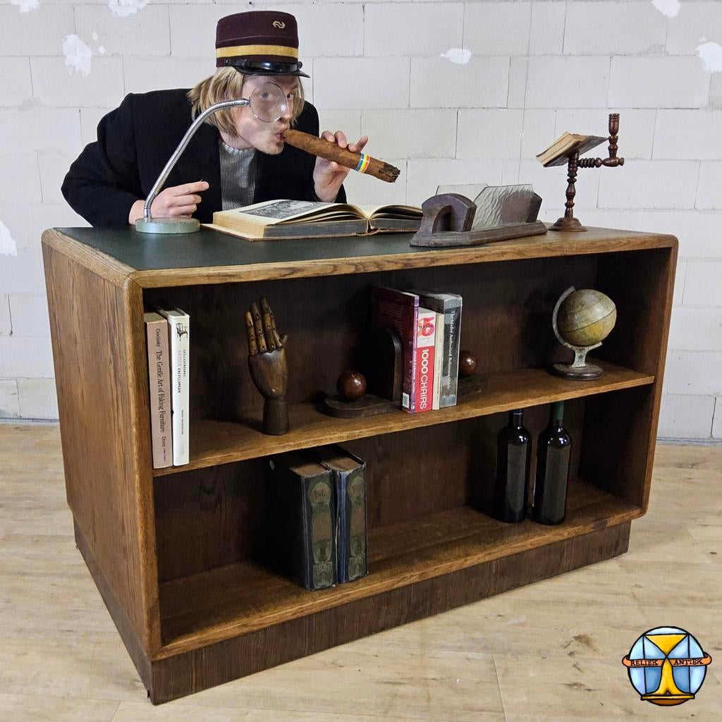 Antiek hout Art Deco Bureau met Boekenkast en Archief lades, Huis en Inrichting, Bureaus, Ophalen of Verzenden, Gebruikt