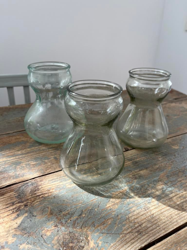 VINTAGE VAAS HYACINTHGLAS 3 STUKS GLAS BLOEMEN, Antiek en Kunst, Ophalen of Verzenden