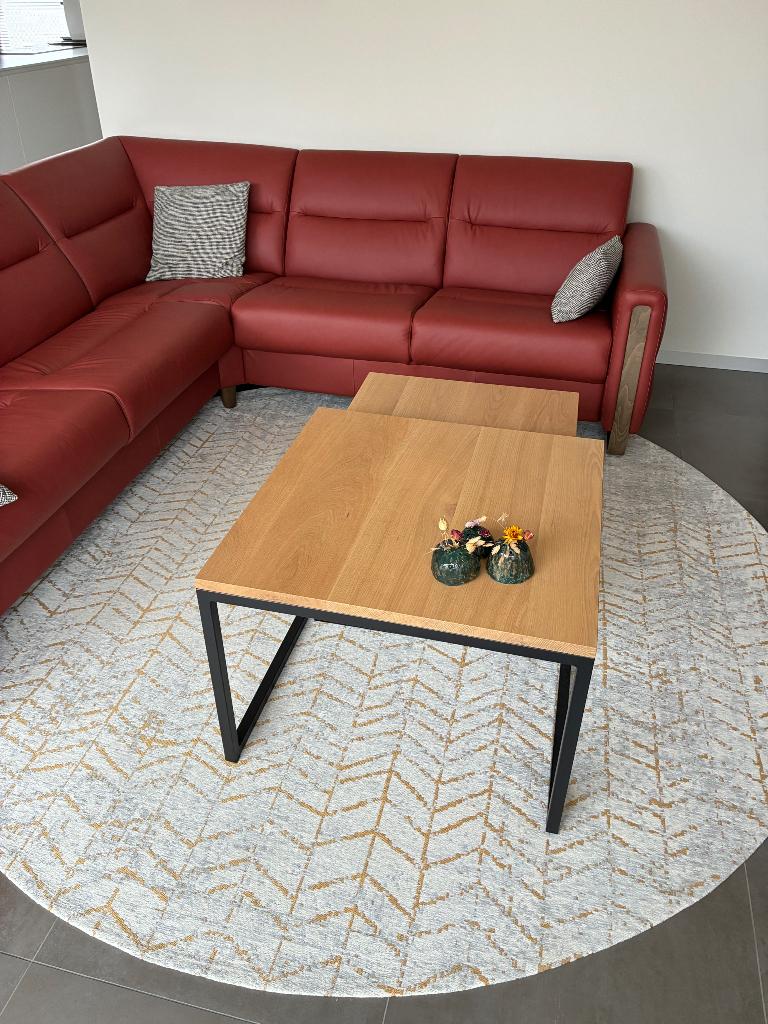 Salontafeltjes met massief eiken blad, Huis en Inrichting, Tafels | Salontafels, Ophalen, 50 tot 100 cm, Vierkant, 50 tot 100 cm