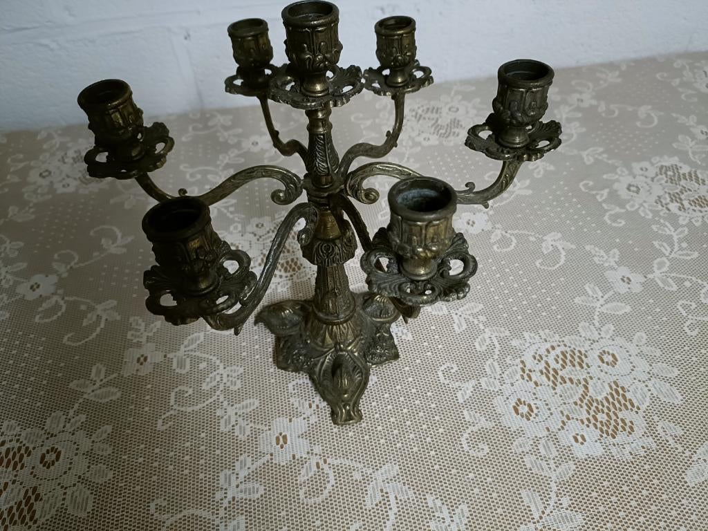 Antieke bronzen kandelaar, vintage voor 7 kaarsen, Antiek en Kunst, Antiek | Brons en Koper, Ophalen, Brons