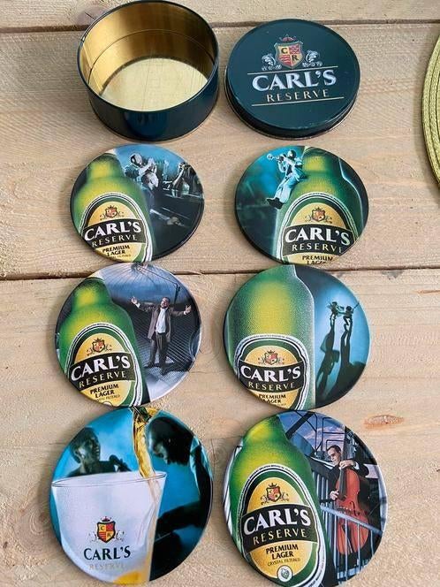 Glasonderzetters in blikken doosje Carl’s, Ophalen of Verzenden, Gebruikt, Gebruiksvoorwerp