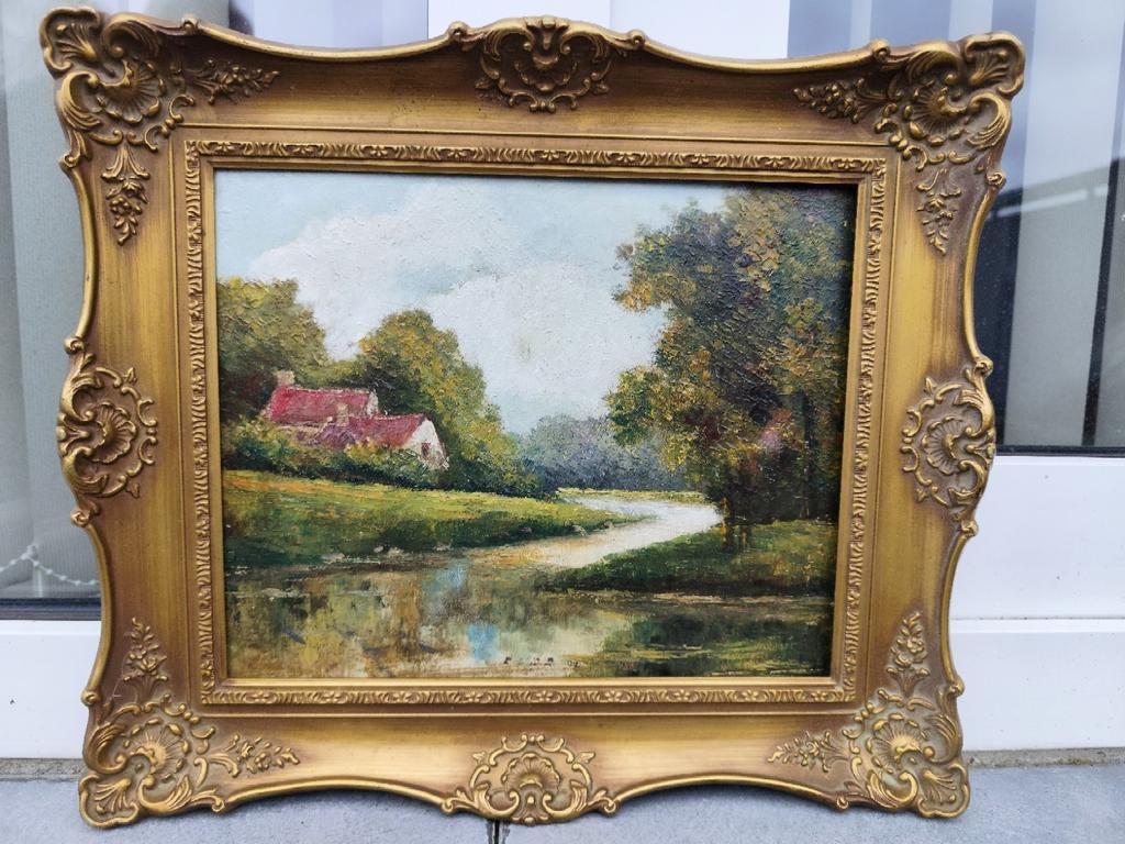 Huile sur panneau . Signature illisible ( voir photo), Antiquités & Art, Enlèvement ou Envoi