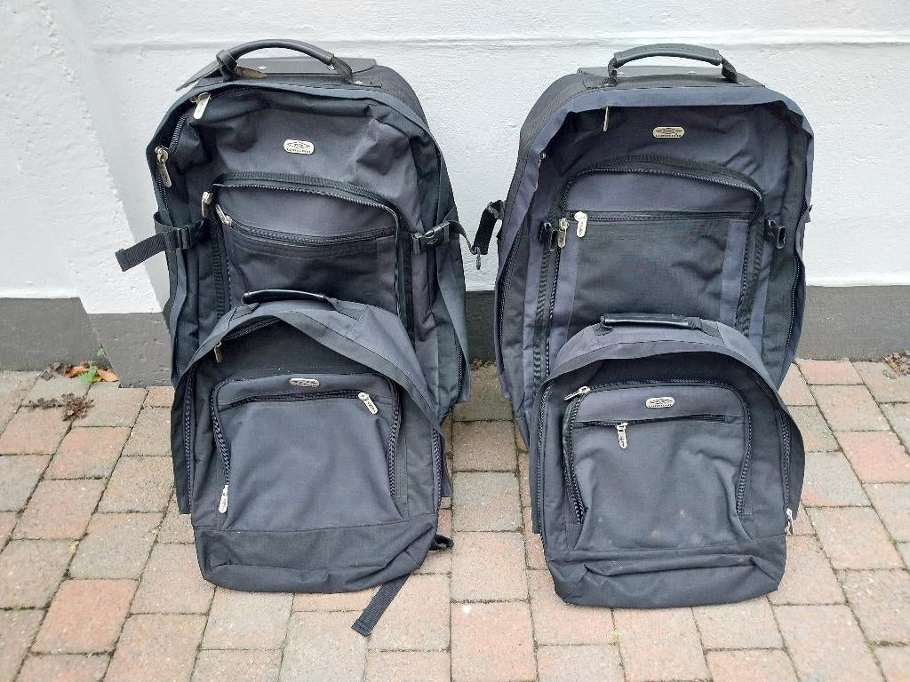 Trolley, reiskoffertje met rugzak, Ophalen of Verzenden, Gebruikt, Zacht kunststof, Wieltjes