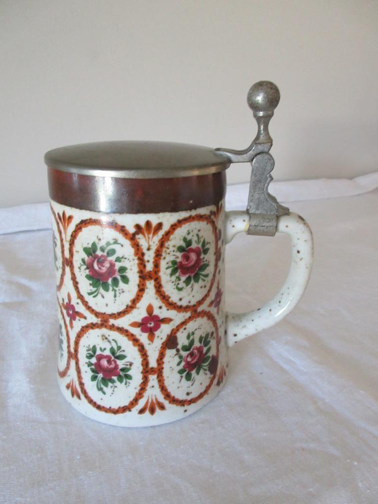 Chope à bière Vintage BMF 0,5 L couvercle en étain, Enlèvement