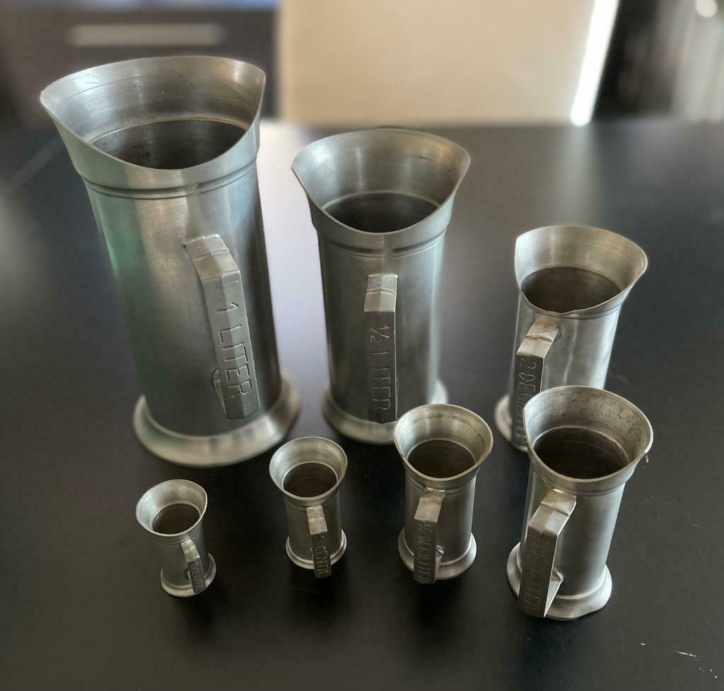 Set tinnen maatbekers (92%), Antiek en Kunst, Ophalen