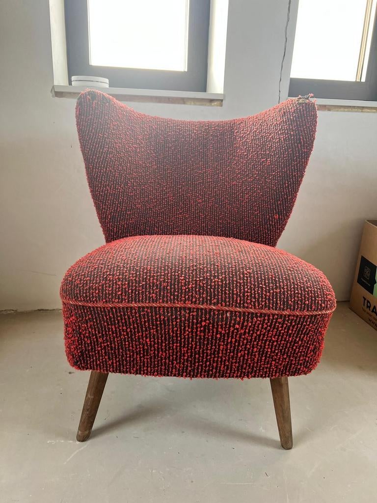Vintage fauteuil cocktailstoel met bouclé bekleding, Huis en Inrichting, Fauteuils, Ophalen, Gebruikt, Stof