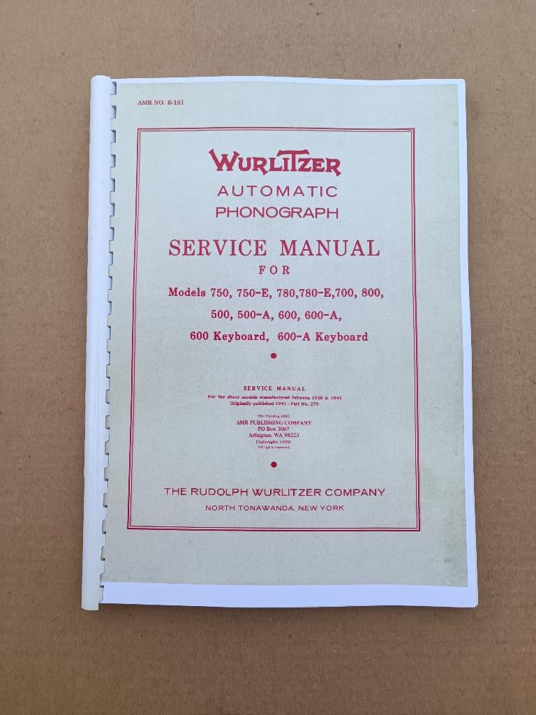 Service Manual: Wurlitzer 500/800 (1938) jukebox Nieuw !!!, Verzamelen, Automaten | Jukeboxen, Wurlitzer, Verzenden