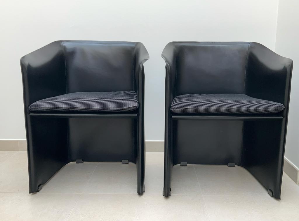 Zwarte lederen clubzetel, Huis en Inrichting, Fauteuils, Ophalen, Gebruikt, Leer, Strak