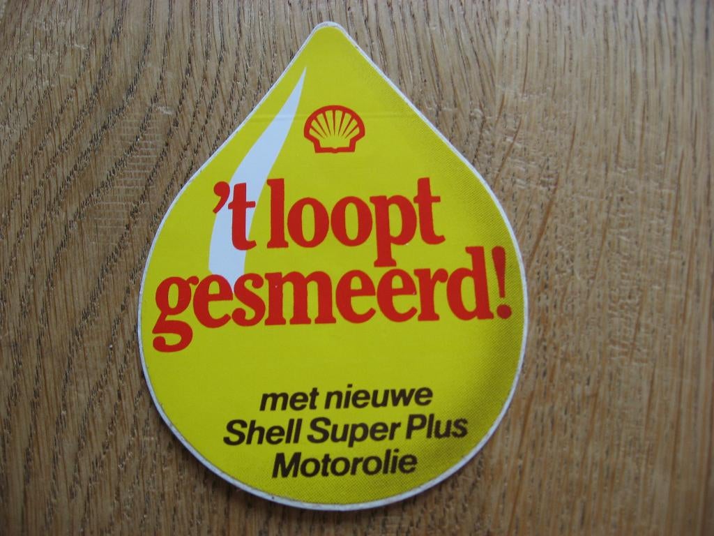 Vintage Sticker Shell 't loopt gesmeerd Super Plus Motorolie, Verzamelen, Ophalen of Verzenden, Nieuw, Auto of Motor