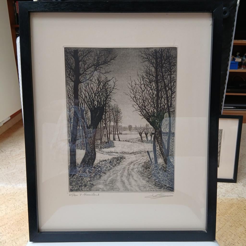 Ets lithografie Emiel De Cooman, Antiek en Kunst, Ophalen of Verzenden