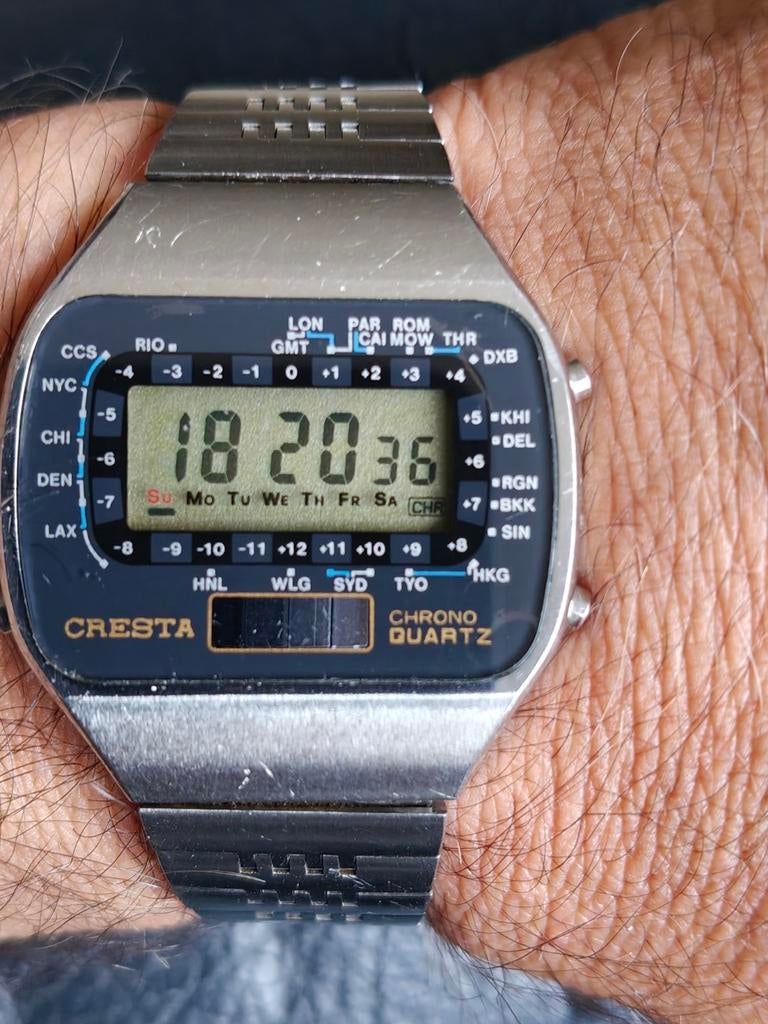 CRESTA Chrono Digital World Time Quartz Vintage Herenhorloge, Ophalen