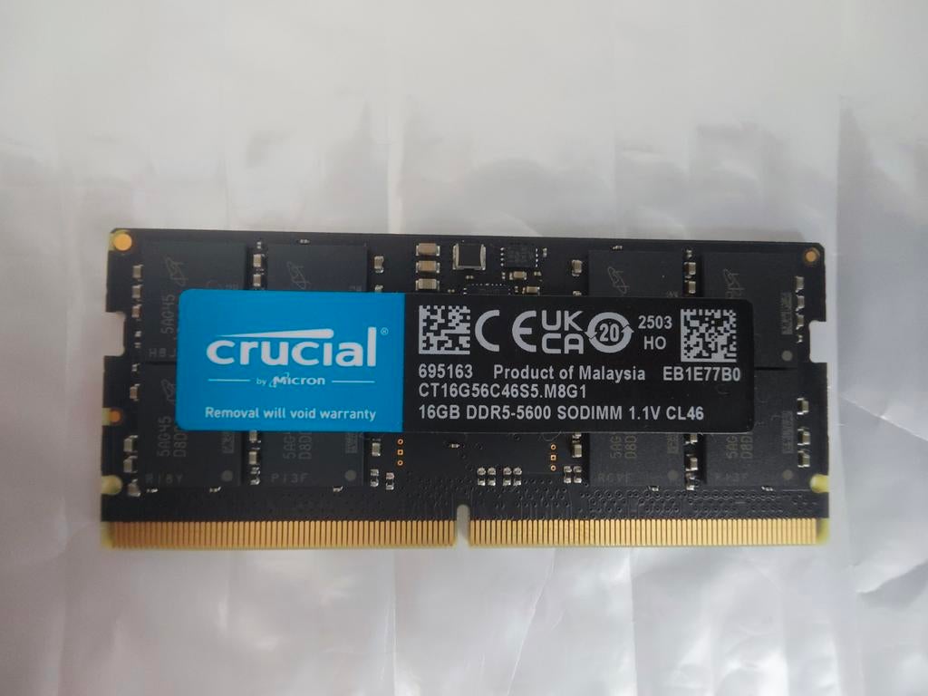 Crucial ram geheugen - 16GB DDR5-5600 SODIMM, Informatique & Logiciels, Mémoire RAM, Enlèvement, DDR5