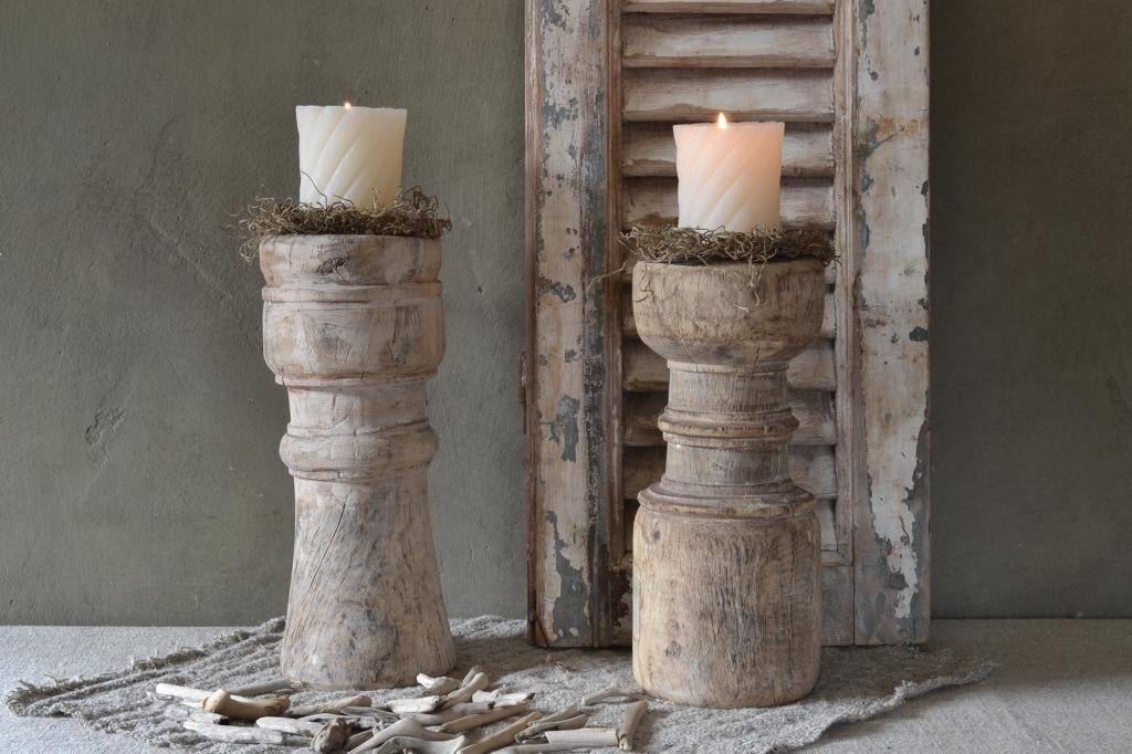 Stoere houten kandelaar balusterkandelaar, Utilisé, Bois, Chandelier, 25 à 50 cm