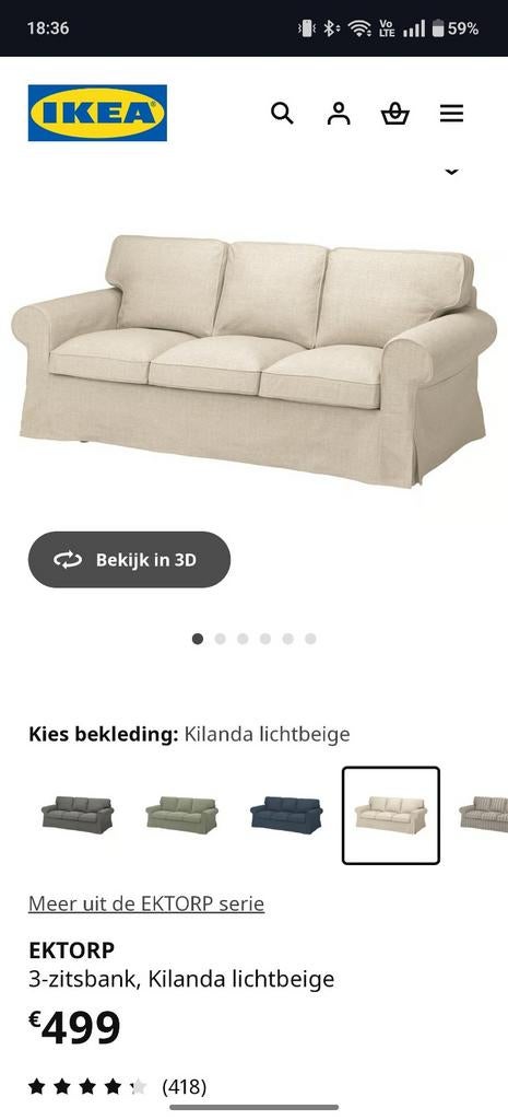 EKTORP IKEA 3 places beige clair, Enlèvement, Beige