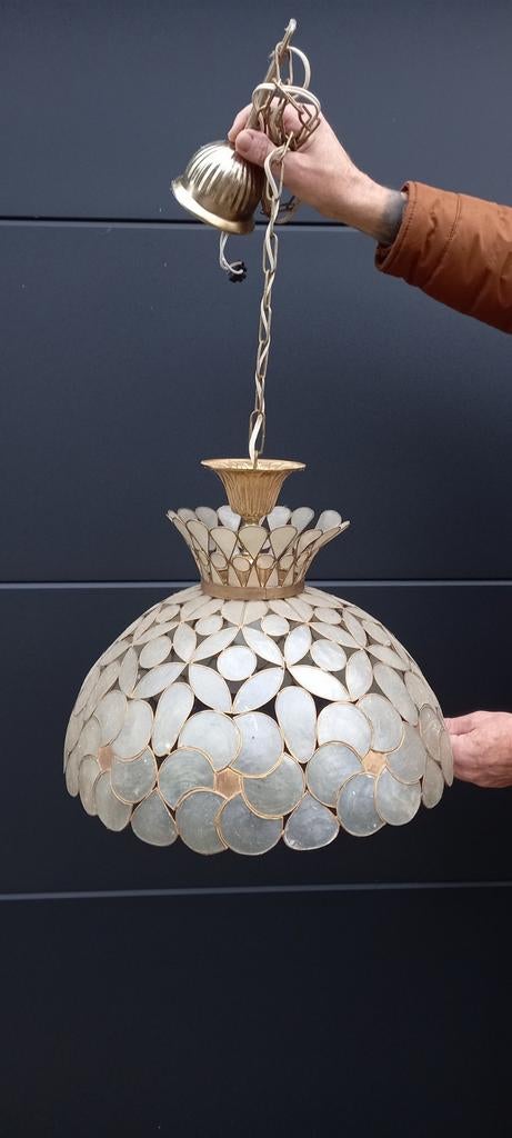 1 bijzondere vintage Parelmoer hanglamp '60/'70, Ophalen, Zo goed als nieuw