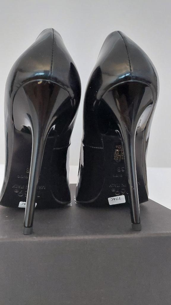 774C* 1969 sexy zwarte leren pumps met hoge hak (38), Kleding | Dames, Pumps, Verzenden, Zwart, Nieuw