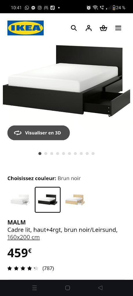 Cadre de lit MALM Ikea, Maison & Meubles, Enlèvement, Utilisé, 200 cm, Bois