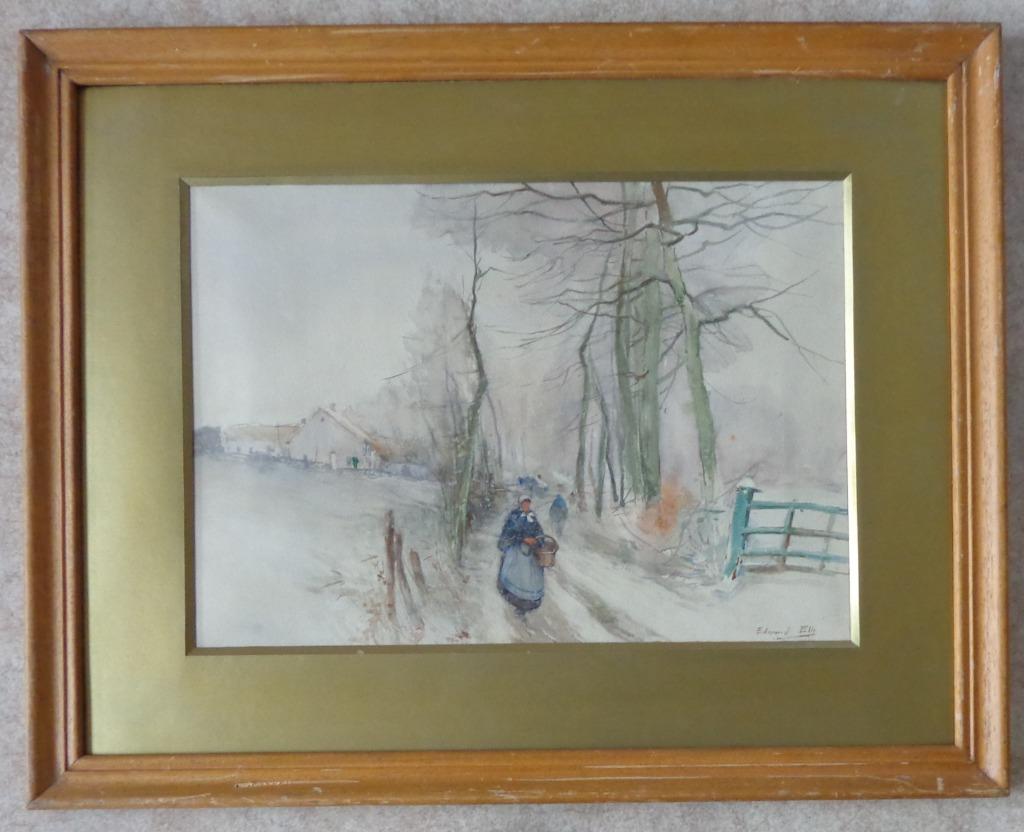 EDOUARD ELLE / VILLAGE SOUS NEIGE / ORIGINEEL WERK / 61x77cm, Enlèvement