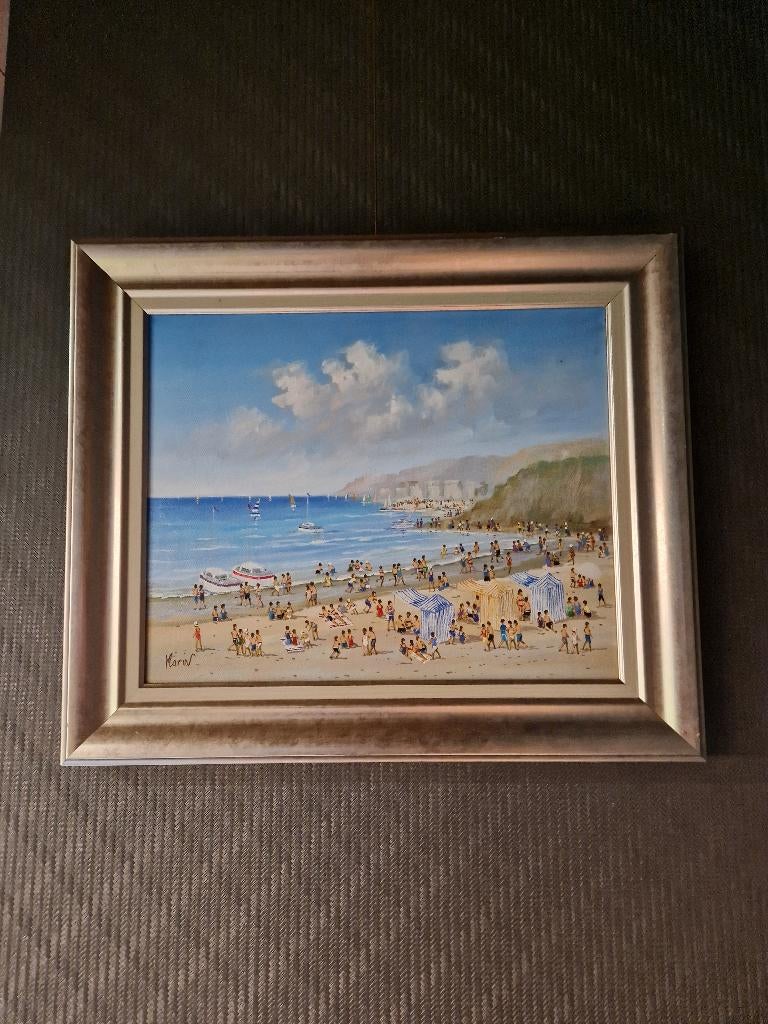 Gérald Marin (1975-) - Sur la Plage d'Etretat, Ophalen of Verzenden