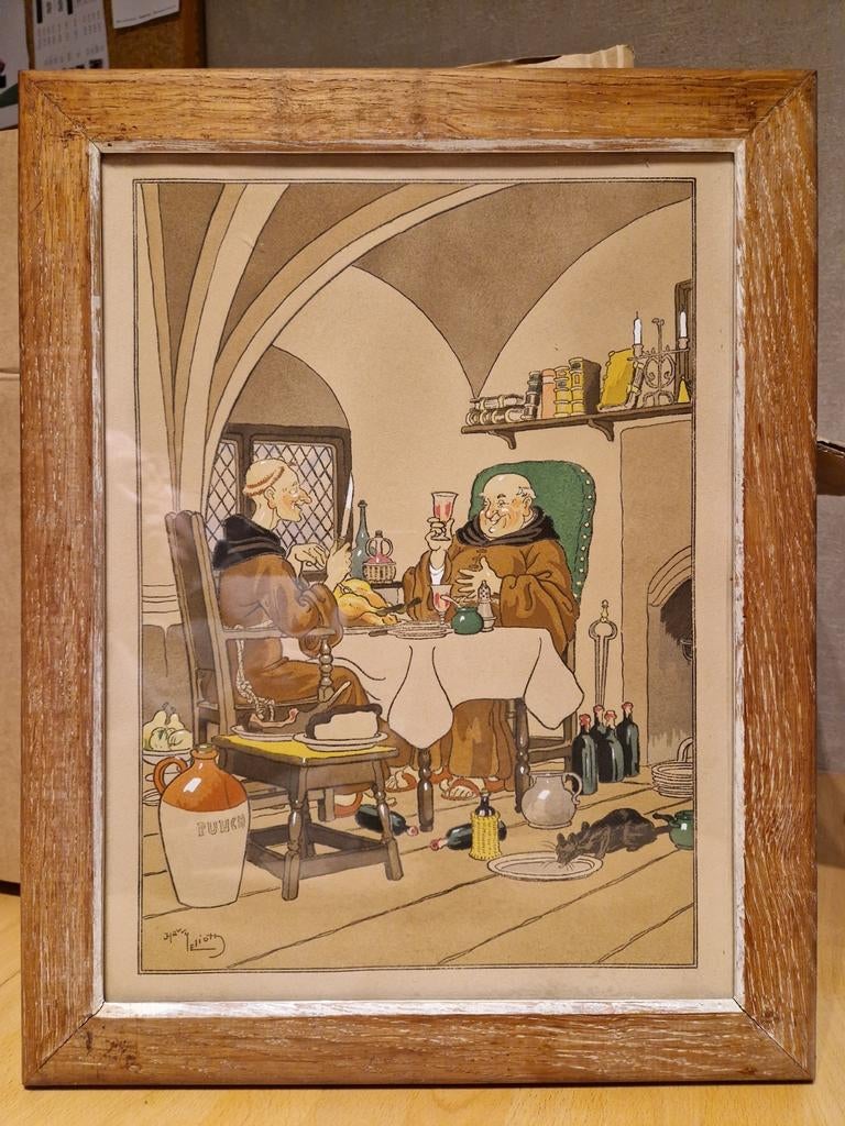 Litho Harry Elliott paters aan tafel, Ophalen of Verzenden