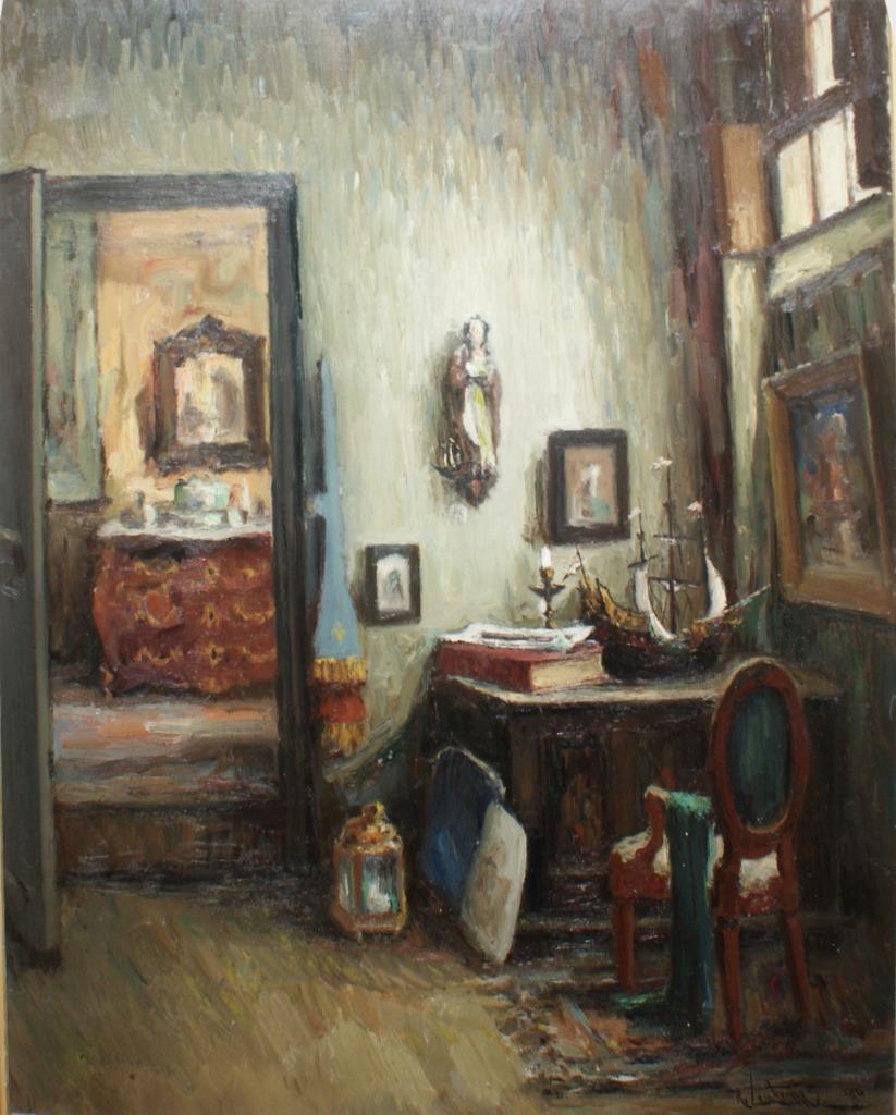 Richard Leutenez (1884-1960): Interieur (O/D, 105 x 120 cm), Enlèvement