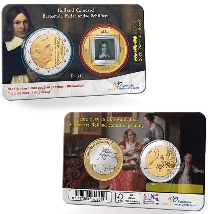 Holland Coin Fair 2026 coincard - Pieter de Hooch, Ophalen of Verzenden, Overige landen, 2 euro, Setje
