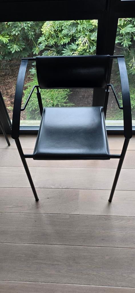 Lot de 6 chaises design Fly Line carré VI cuir noir, Enlèvement, Noir, Cuir