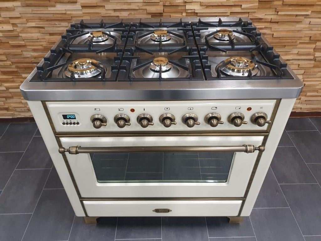 Luxe Boretti Majestic Fornuis 90cm crème & oud koper GASOVEN, Gaz, Classe énergétique A ou plus économe, Comme neuf, Enlèvement