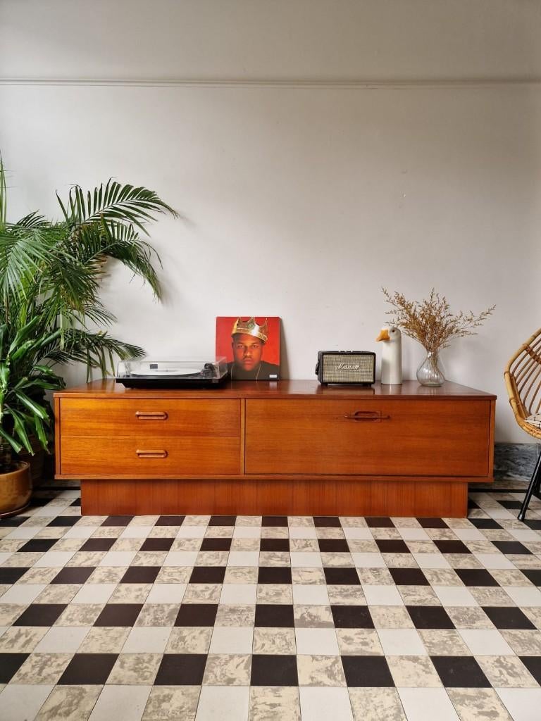 Vintage midcentury XL dressoir | tv-meubel | kast | lowboard, Enlèvement, Utilisé