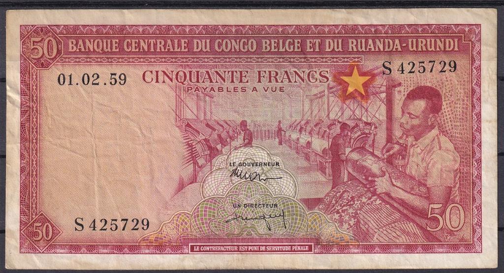 Belgisch Congo - Ruanda-Urundi 50 fr 1959 VF, Postzegels en Munten, Bankbiljetten | Afrika, Ophalen of Verzenden, Overige landen