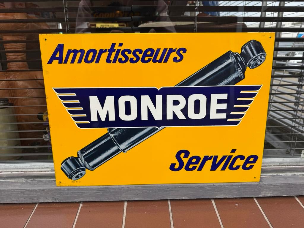 MONROE Schokbrekers oud reclamebord, Verzamelen, Ophalen of Verzenden, Gebruikt, Reclamebord