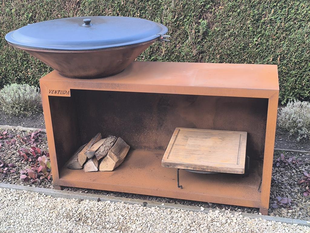 Barbecue plancha en acier Corten, Enlèvement, Comme neuf, Charbon, Autoportant